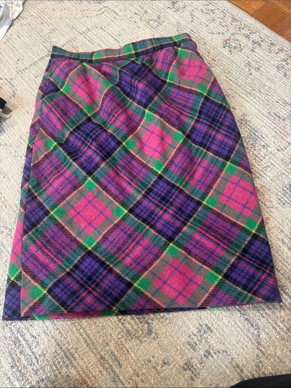 Emanuel Ungaro Pink, Purple & Green Plaid Pencil Skirt vintage